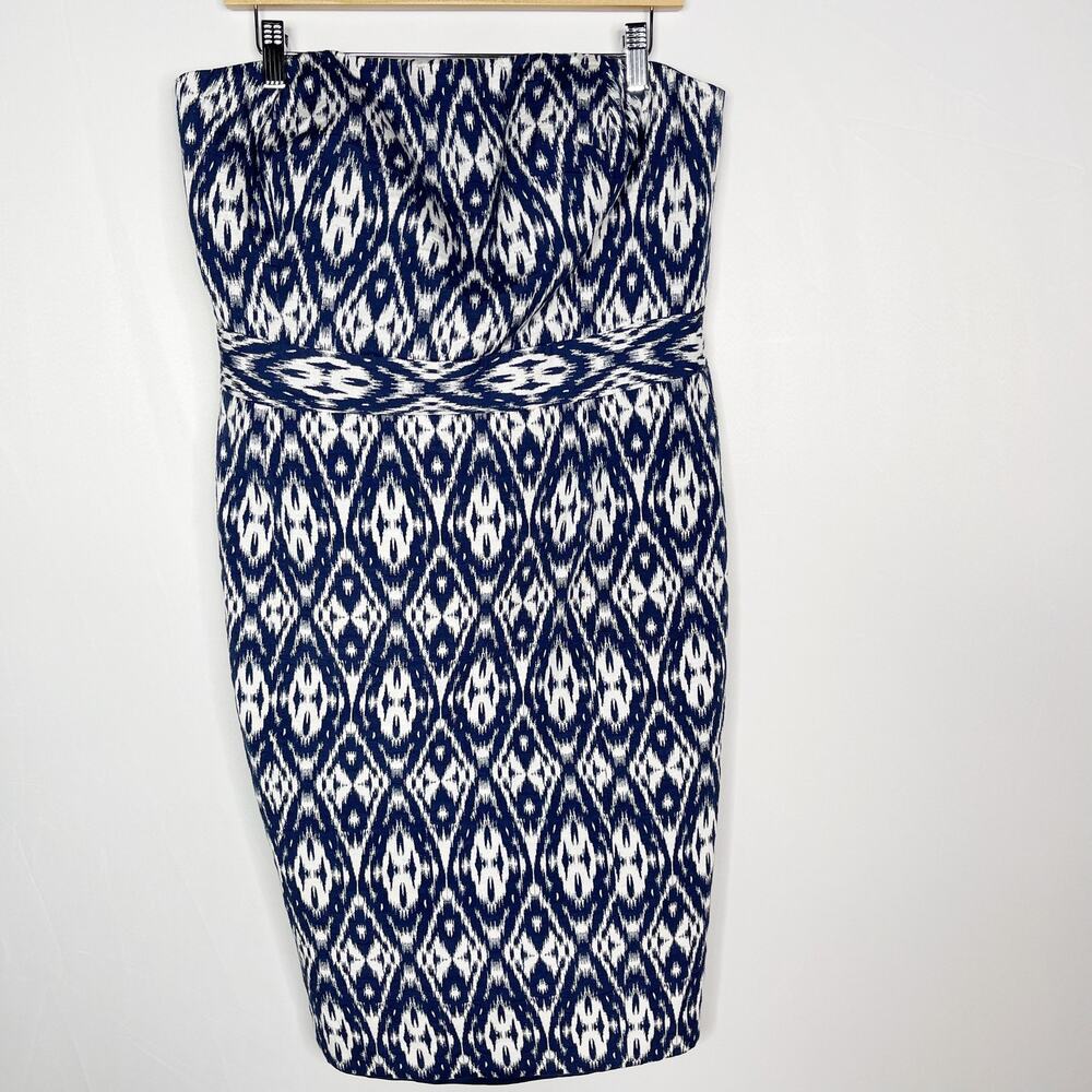 Banana Republic 14 Blue White Jacquard Strapless Ikat Dress Cocktail Structured
